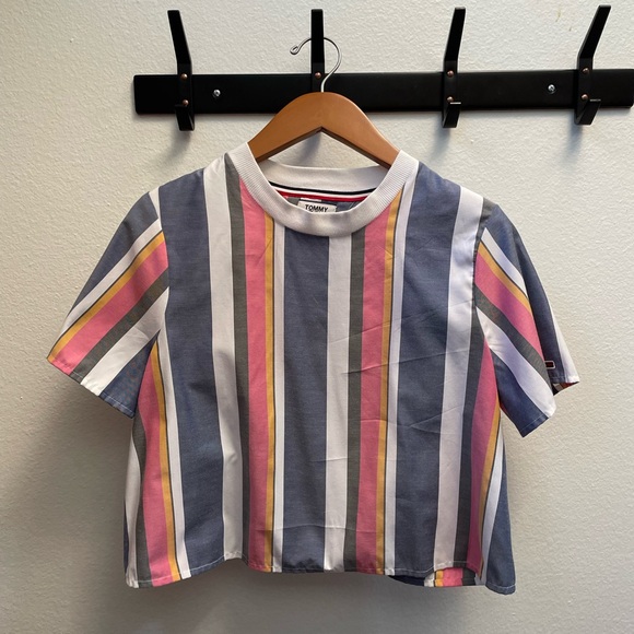 Tommy Hilfiger Striped Cropped/Boxy Tee - Picture 1 of 4